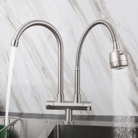 Faucet single cold double pipe double handle universal rotation