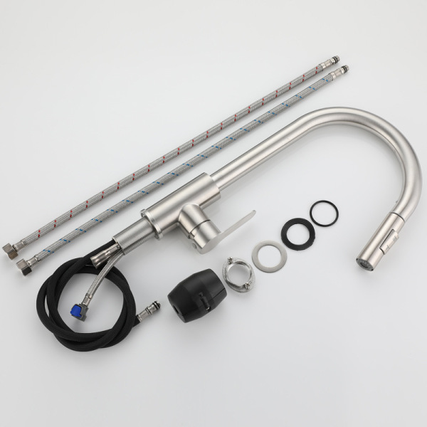 Pull kitchen faucet hot and cold