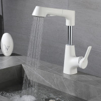 Rotary pull basin faucet