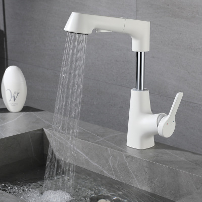 Rotary pull basin faucet