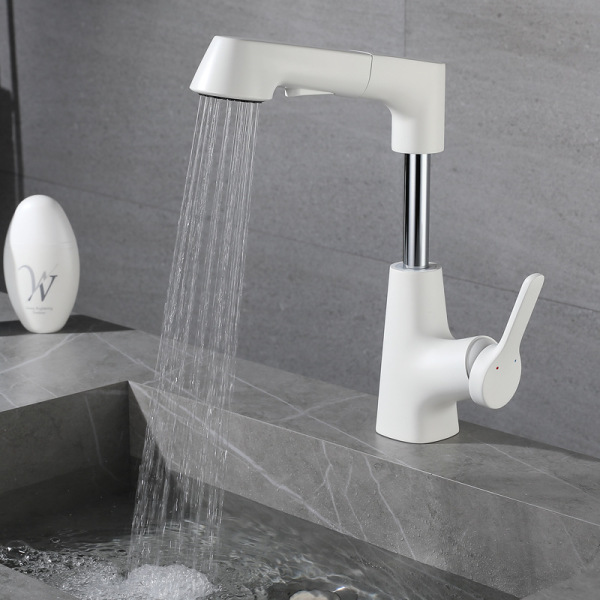 Rotary pull basin faucet