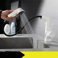 Rotary pull basin faucet