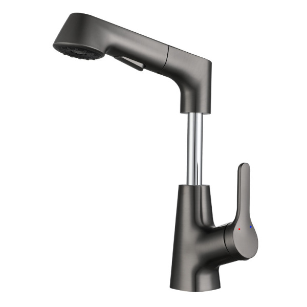 Rotary pull basin faucet