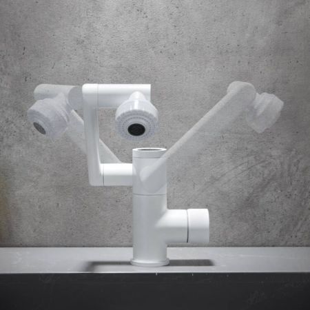 Universal faucet under basin mechanical arm